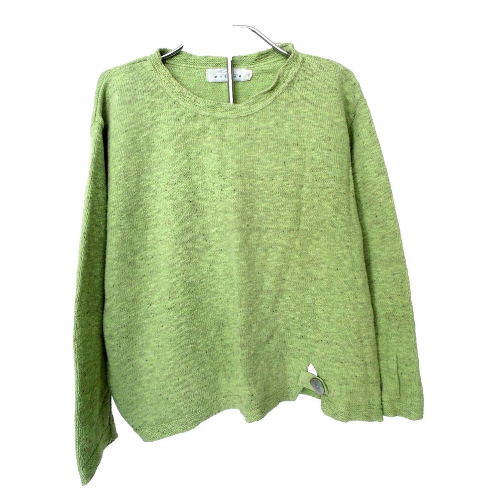 Retro Womems L Cotton Sweater Tweedy Lime Green Boxy Crop Top Pullover